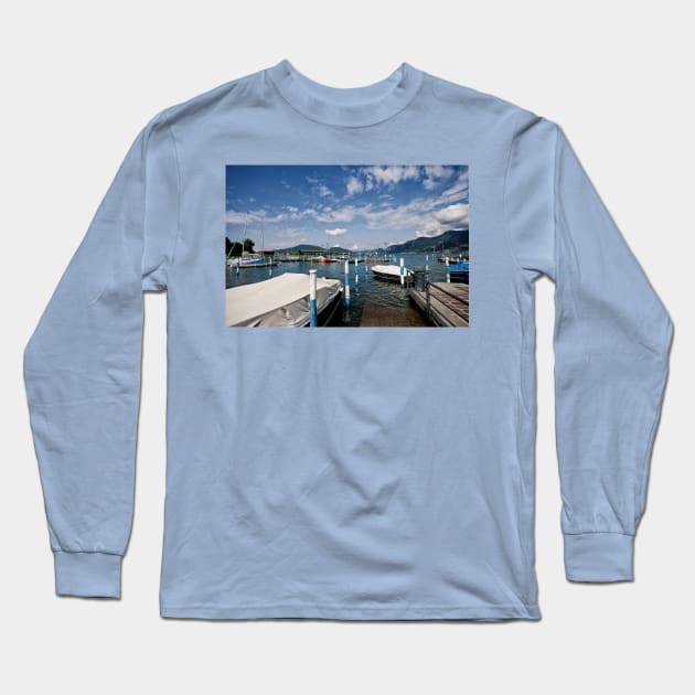 Iseo Town Marina, Italy Long Sleeve T-Shirt by Violaman